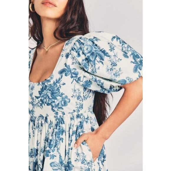 LoveShackFancy DANBURY Blue Floral Maxi Gown Dress Bridal Resort Vacation Sz 2 - Picture 11 of 16